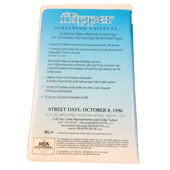 Vintage Flipper VHS Tape Full Length Screening Cassette 1996 Rare Screener - Picture 2 of 7